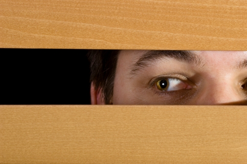 Man peeks through the blinds